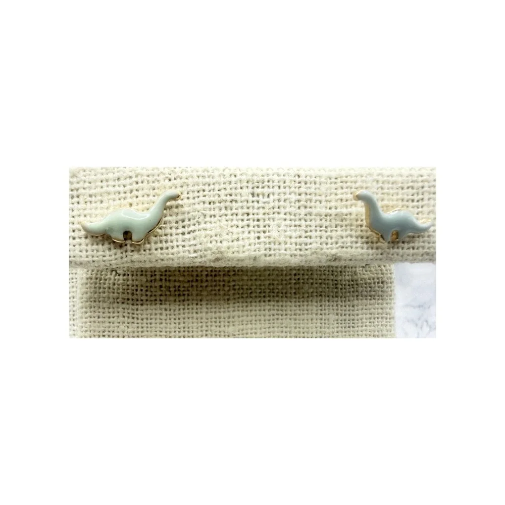 Francesca's Blue Enamel Dinosaur Stud Earrings Gold Tone New on Card